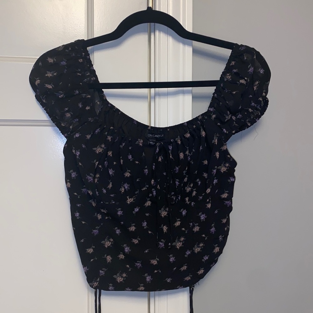 Black floral shirt